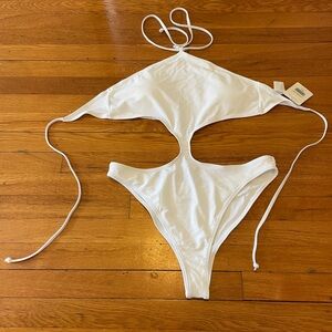 NWT Fabletics White Cutout One-Piece Swimsuit, Size Large